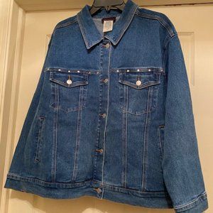 Denim & Co. Jean Jacket with Crystal Rhinestone Detail Front /Back, size 2X